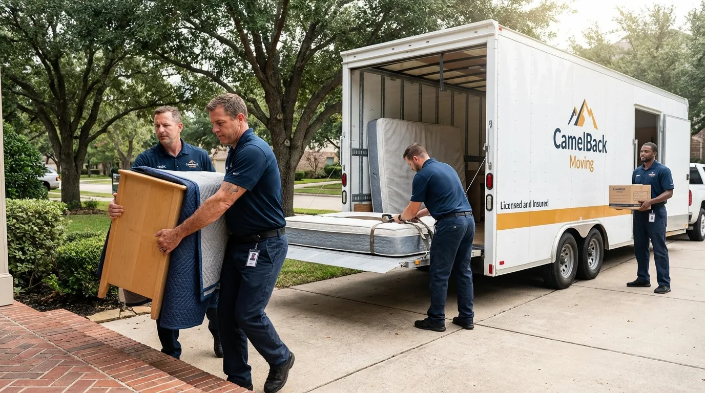 Crew loading residential truck for cross-state move from Somerville, MA