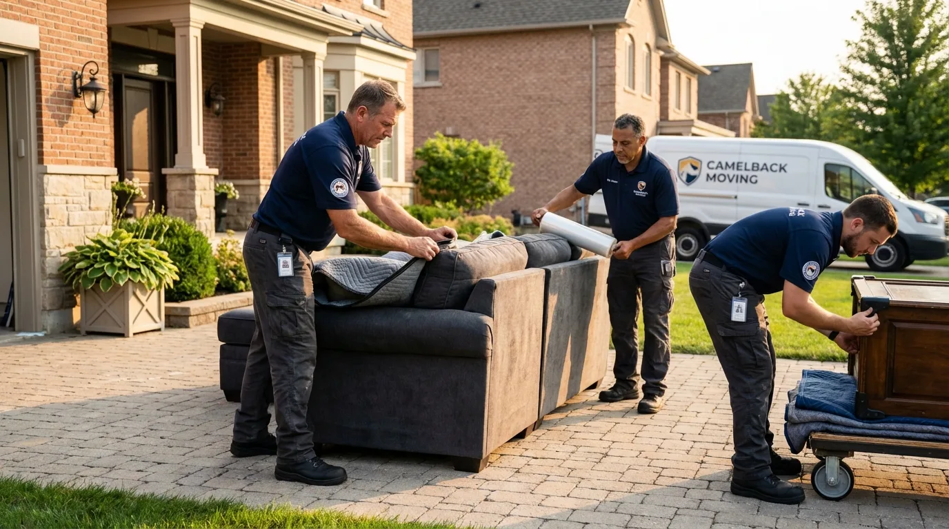 Large estate moving crew wrapping furniture in Somerville, MA